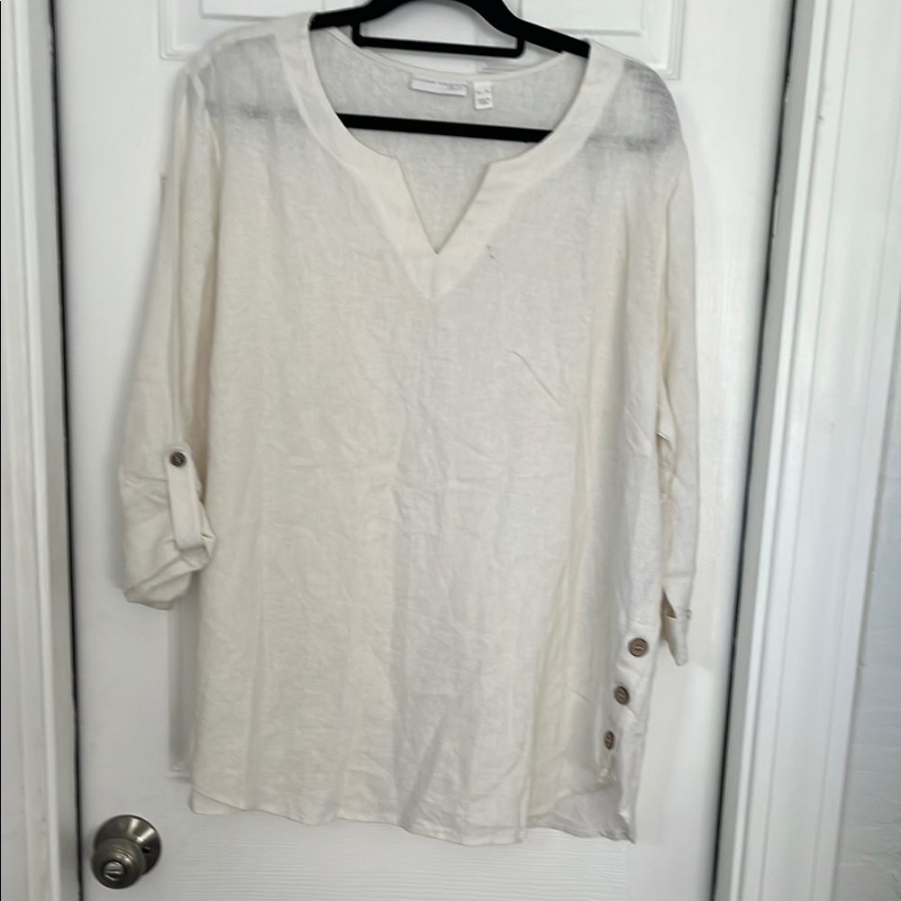 Susan Graver Cream 3/4 Sleeve Relaxed Tunic
